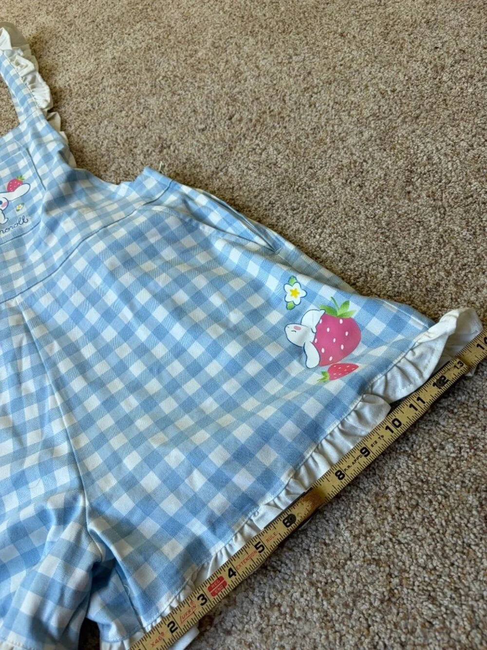 Cinnamoroll Sanrio Gingham Strawberry Ruffle Shortalls Womens L Kawaii Picnic